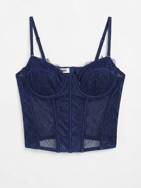 Navy Blue Lace Bustier Crop Top